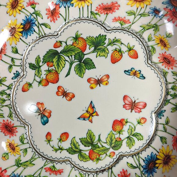 Vintage Daher Decorated Ware Strawberry Butterfly Floral Tin Metal Bowl England - Picture 4 of 7
